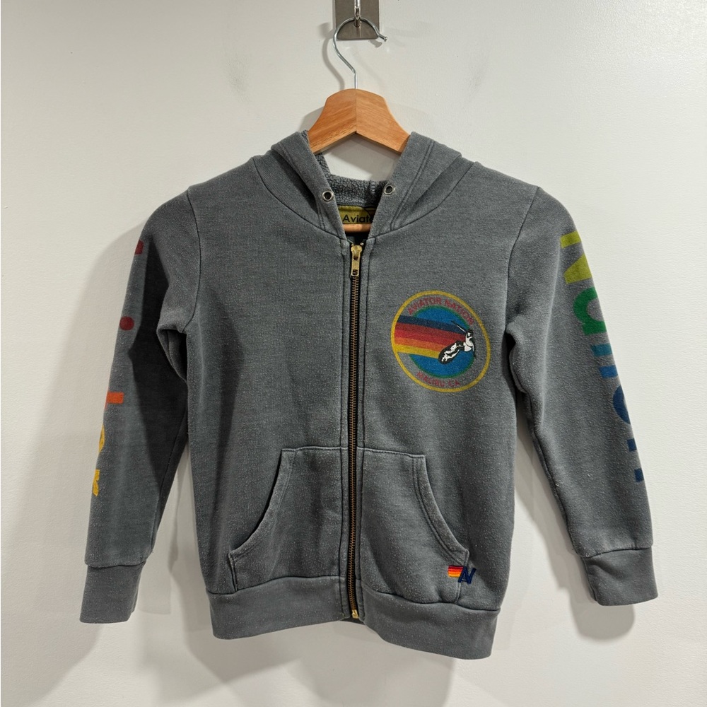 Aviator Nation Kids Gray Hoodie with Rainbow Logo